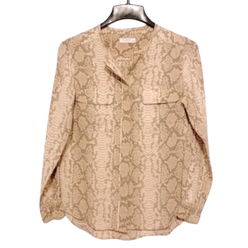 Snake Print Silk Safari Button Down Shirt Blouse